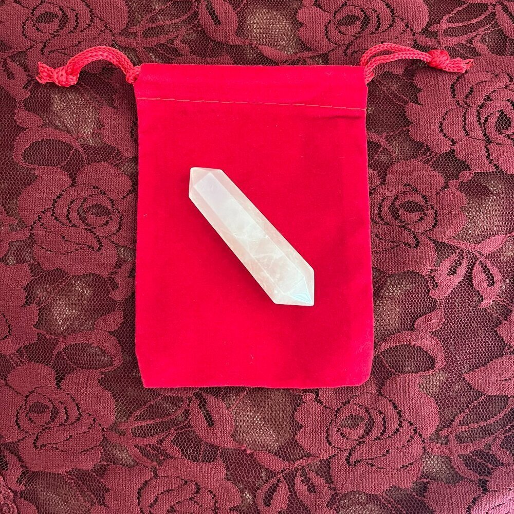 Rose Quartz Point (double terminated) and pouch